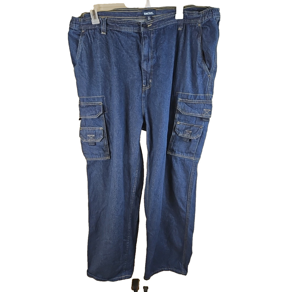 King Size Denim Cargo Jeans Mens 46 x31 Blue Pockets soft EUC Excellent